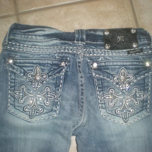 Miss Me Blue Boot Cut Jeans with Silver Embellishments - Picture 8 of 10